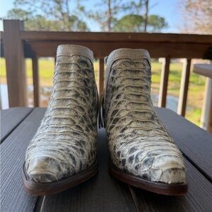 Corral Beige Snakeskin Fringe Ankle Boots with Teal Interior